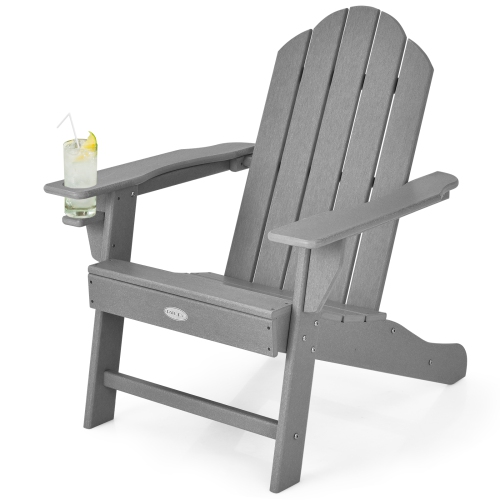 Patiojoy Adirondack Chair Outdoor Fire Pit Chair with Cup Holde Weather Resistant Lounger Chair for Backyard Garden Patio and Deck