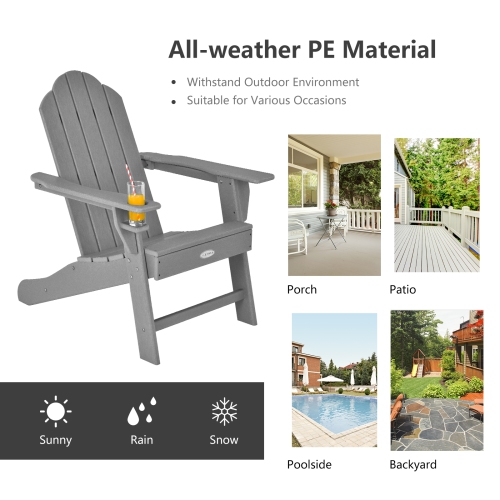 Patiojoy Adirondack Chair Outdoor Fire Pit Chair with Cup Holde Weather Resistant Lounger Chair for Backyard Garden Patio and Deck