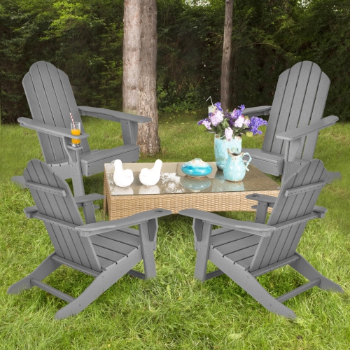 Patiojoy Adirondack Chair Outdoor Fire Pit Chair with Cup Holde Weather Resistant Lounger Chair for Backyard Garden Patio and Deck