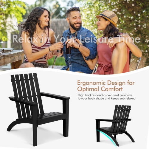 Patiojoy 2PCS Wooden Adirondack Chair W/Ergonomic Design Outdoor Lounge Armchair Acacia Wood chair for Yard&Patio Black/Gray/White