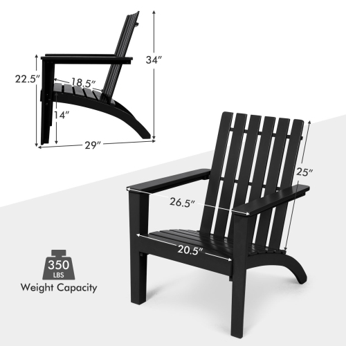Patiojoy 2PCS Wooden Adirondack Chair W/Ergonomic Design Outdoor Lounge Armchair Acacia Wood chair for Yard&Patio Black/Gray/White