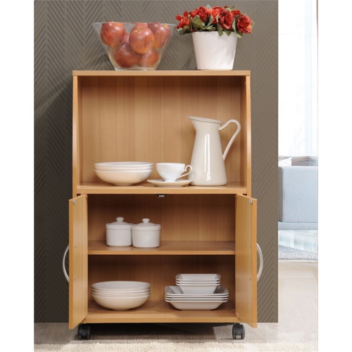 Pemberly Row Microwave Kitchen Cart in Beech