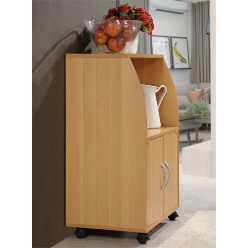 Pemberly Row Microwave Kitchen Cart in Beech