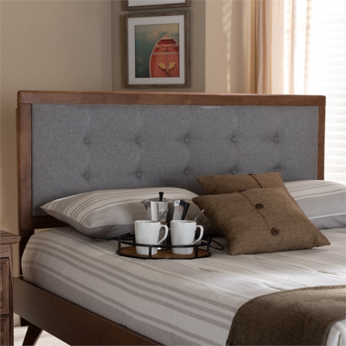 Baxton Studio Sarine Mid-Century Wood Tufted King Headboard in Light Gray