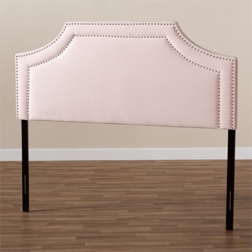 Baxton Studio Avignon Velvet and Wood Queen Headboard in Light Pink