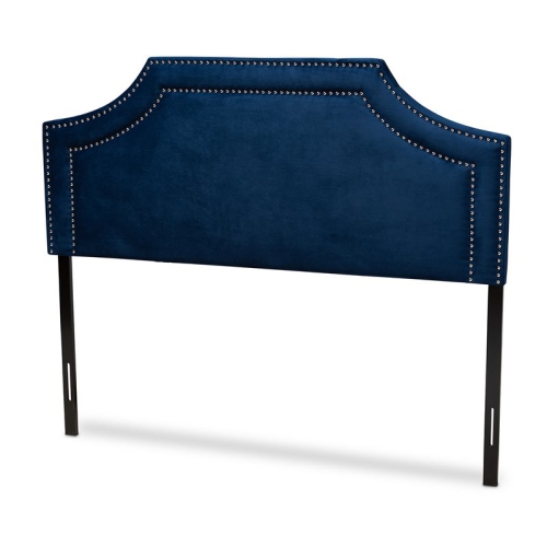 BAXTON STUDIO  Avignon Velvet And Wood King Headboard In In Navy Blue