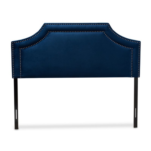 Baxton Studio Avignon Velvet and Wood King Headboard in Navy Blue