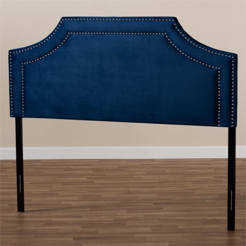 Baxton Studio Avignon Velvet and Wood King Headboard in Navy Blue