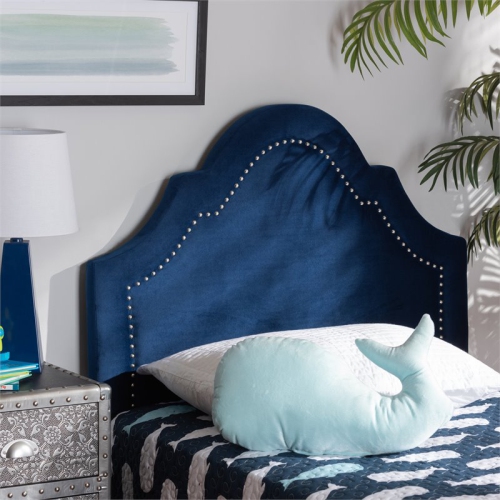 Baxton Studio Rita Velvet and Wood Twin Headboard in Navy Blue