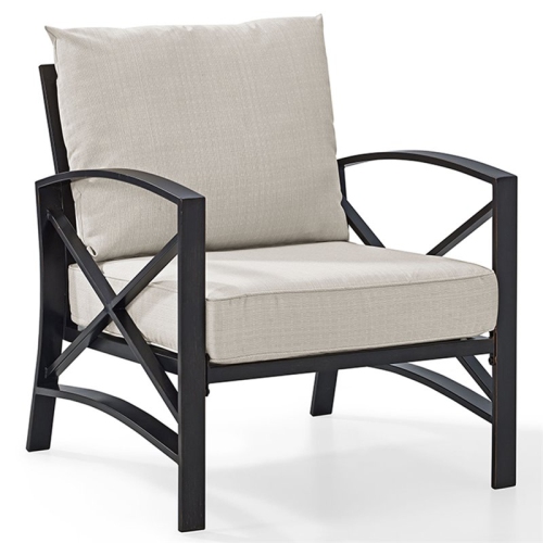Crosley Kaplan Metal Patio Arm Chair in Oil Bronze and Oatmeal