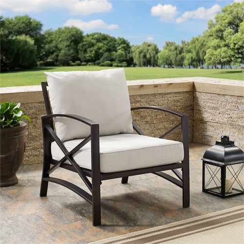 Crosley Kaplan Metal Patio Arm Chair in Oil Bronze and Oatmeal