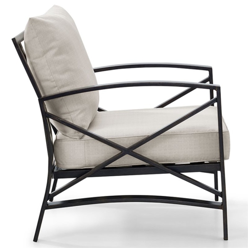 Crosley Kaplan Metal Patio Arm Chair in Oil Bronze and Oatmeal