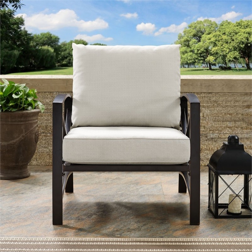 Crosley Kaplan Metal Patio Arm Chair in Oil Bronze and Oatmeal