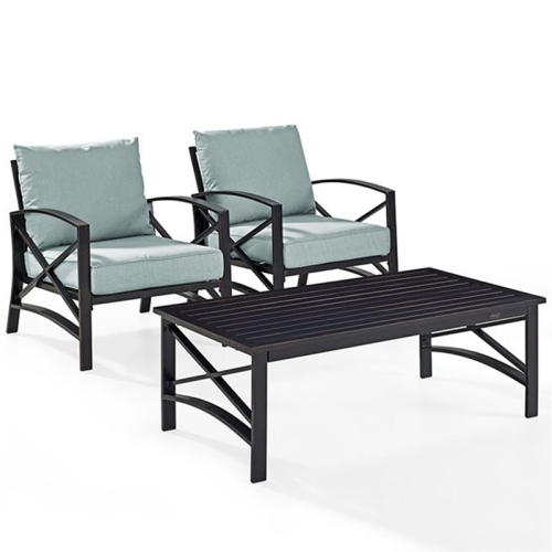 Crosley Kaplan 3 Piece Patio Conversation Set in Oil Bronze and Mist