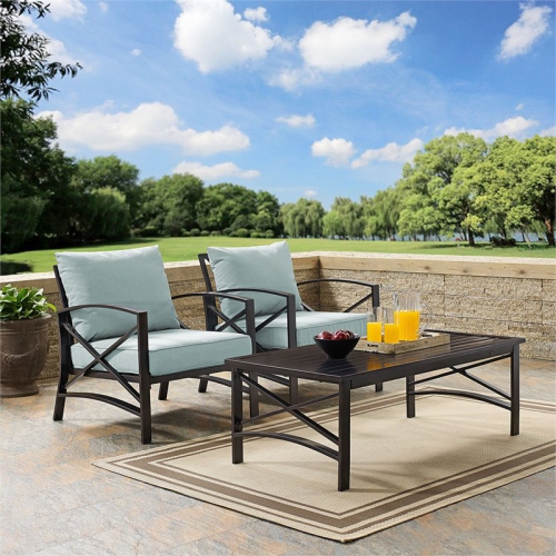 Crosley Kaplan 3 Piece Patio Conversation Set in Oil Bronze and Mist