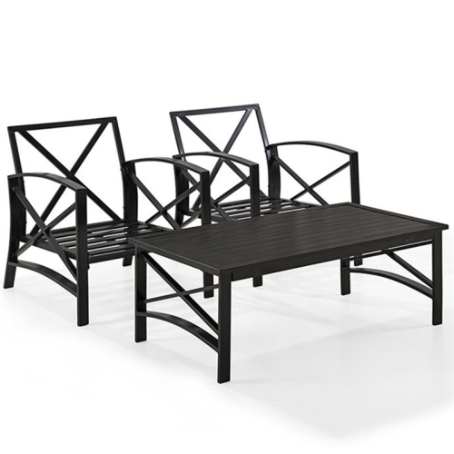 Crosley Kaplan 3 Piece Patio Conversation Set in Oil Bronze and Mist