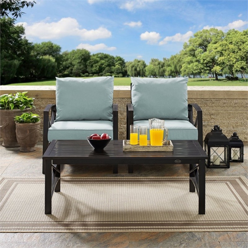 Crosley Kaplan 3 Piece Patio Conversation Set in Oil Bronze and Mist