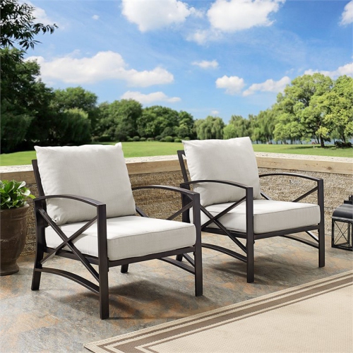 Crosley Kaplan Metal Patio Arm Chair in Oil Bronze and Oatmeal