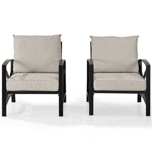 Crosley Kaplan Metal Patio Arm Chair in Oil Bronze and Oatmeal