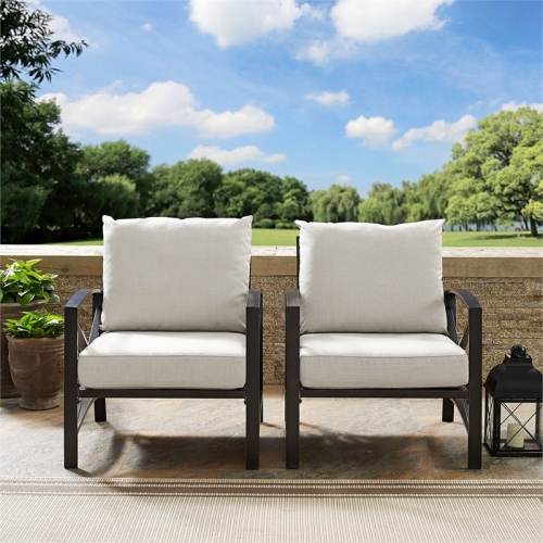 Crosley Kaplan Metal Patio Arm Chair in Oil Bronze and Oatmeal