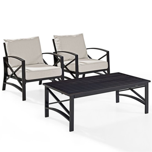 CROSLEY FURNITURE  Kaplan 3 Piece Patio Conversation Set In Oil Bronze And Oatmeal