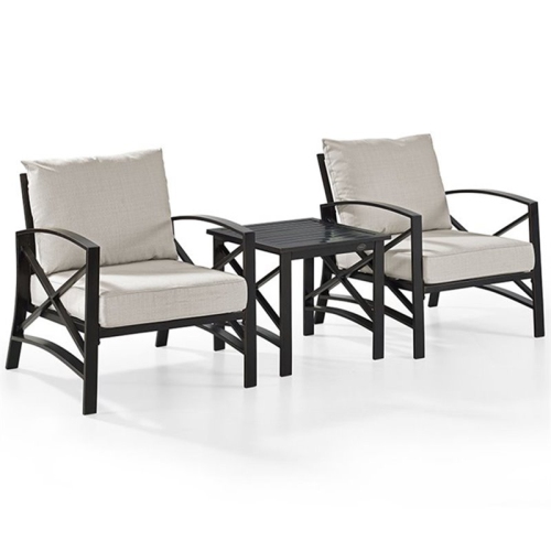 CROSLEY FURNITURE  Kaplan 3 Piece Patio Conversation Set In Oil Bronze And Oatmeal The Kaplan three piece set is a great addition to our front porch