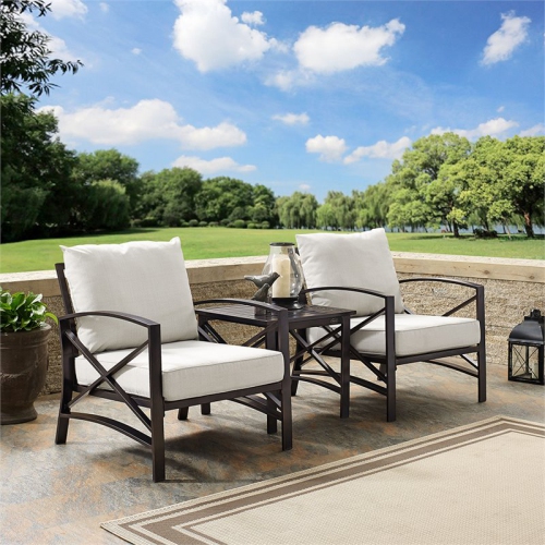 Crosley Kaplan 3 Piece Patio Conversation Set in Oil Bronze and Oatmeal