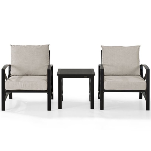 Crosley Kaplan 3 Piece Patio Conversation Set in Oil Bronze and Oatmeal