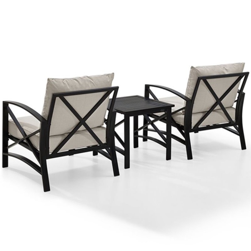 Crosley Kaplan 3 Piece Patio Conversation Set in Oil Bronze and Oatmeal