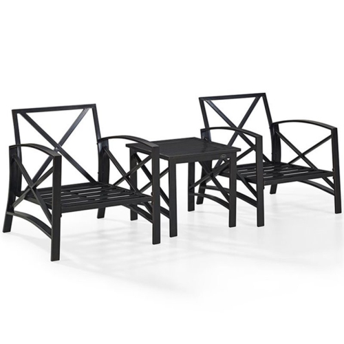 Crosley Kaplan 3 Piece Patio Conversation Set in Oil Bronze and Oatmeal