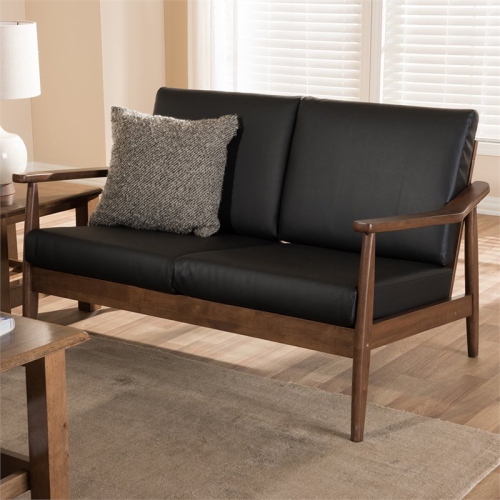 Baxton Studio Venza Faux Leather Loveseat in Black and Walnut Brown