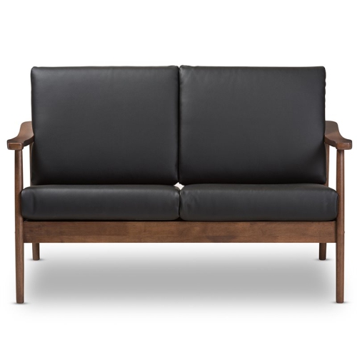 Baxton Studio Venza Faux Leather Loveseat in Black and Walnut Brown