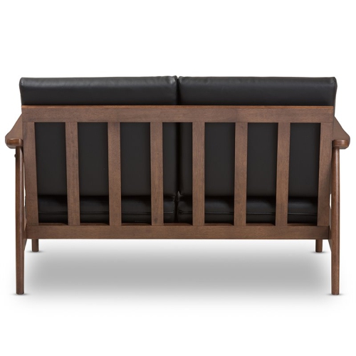 Baxton Studio Venza Faux Leather Loveseat in Black and Walnut Brown