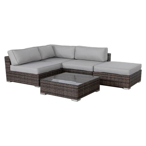 Living Source International 5-Piece Sectional Group with Cushions - Brown/Gray