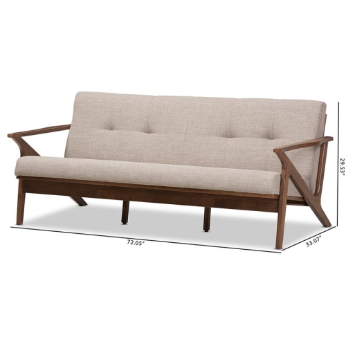 Baxton Studio Bianca Fabric Sofa in Light Gray and Walnut Brown