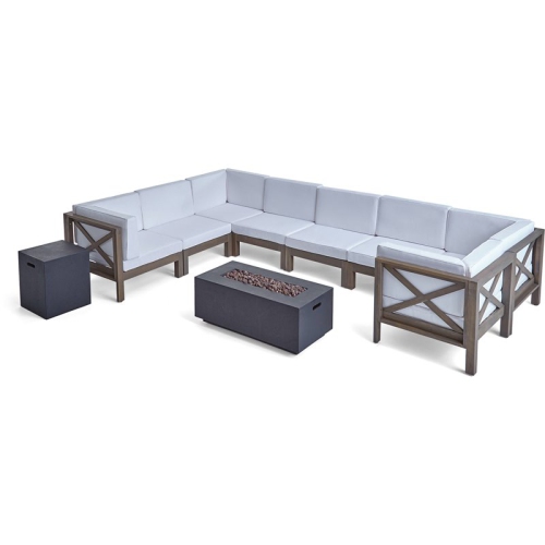 NOBLE HOUSE  Brava Wood 8 Seater U-Shaped Sectional Sofa Set Gray White/dark Gray