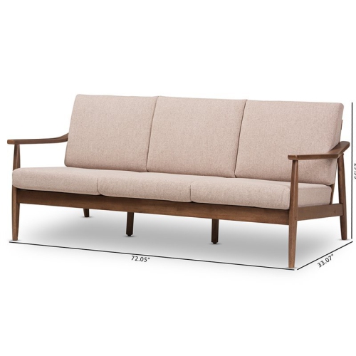 Baxton Studio Venza Fabric Sofa in Light Brown and Walnut Brown
