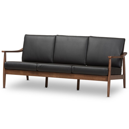 Baxton Studio Venza Faux Leather Sofa in Black and Walnut Brown