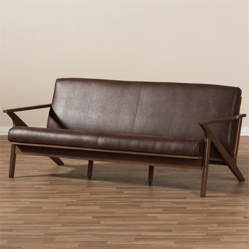 Baxton Studio Bianca Faux Leather Sofa in Dark Brown and Walnut Brown