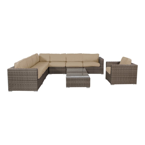 Living Source International 10-Piece Wicker Sectional Set with Cushions in Beige