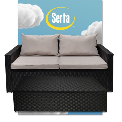 Serta Laguna 2 Piece Wicker Patio Sofa Set in Black