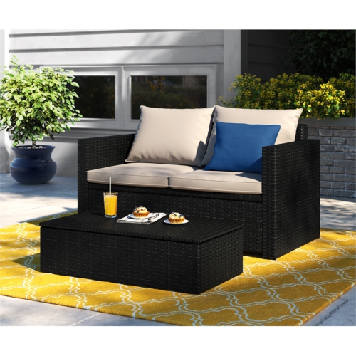 Serta Laguna 2 Piece Wicker Patio Sofa Set in Black