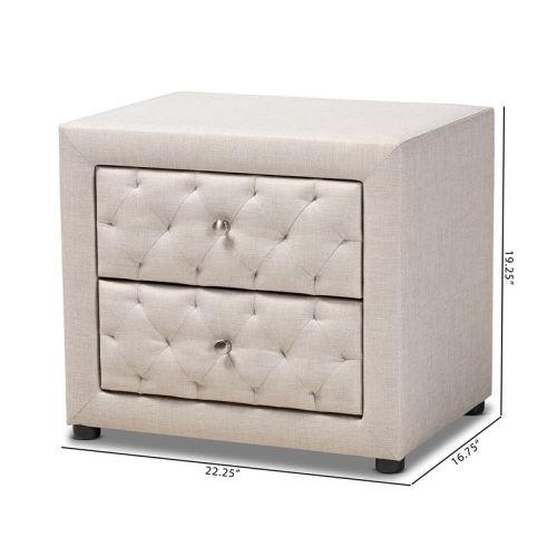 Baxton Studio Lepine 2-Drawer Tufted Fabric and Wood Nightstand in Light Beige