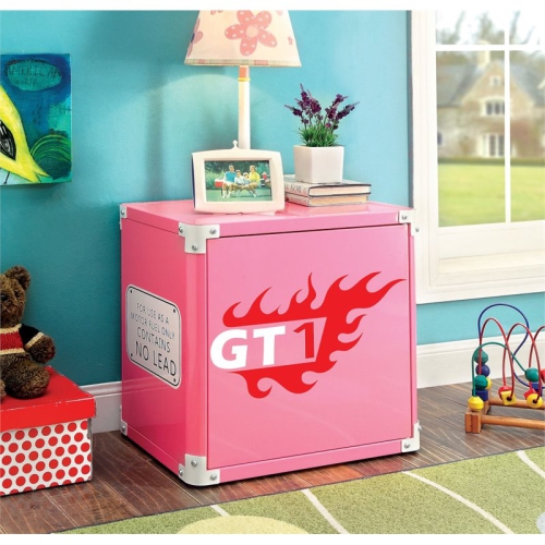 Rosebery Kids Metal Race Car Nightstand in Pink