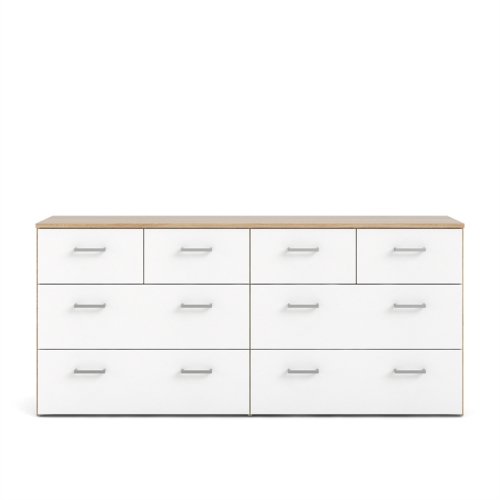 Tvilum Space Low Profile 8 Drawer Double Dresser in Oak Structure & White