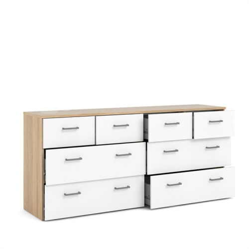 Tvilum Space Low Profile 8 Drawer Double Dresser in Oak Structure & White
