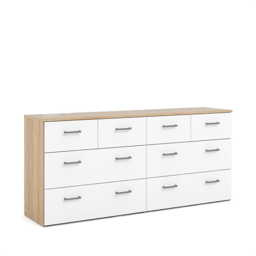 Tvilum Space Low Profile 8 Drawer Double Dresser in Oak Structure & White