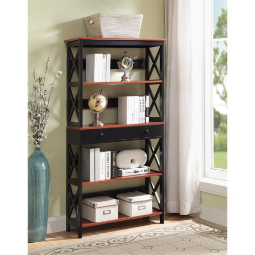 Convenience Concepts Oxford Five-Tier Bookcase in Cherry and Black Wood Finish