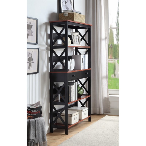 Convenience Concepts Oxford Five-Tier Bookcase in Cherry and Black Wood Finish
