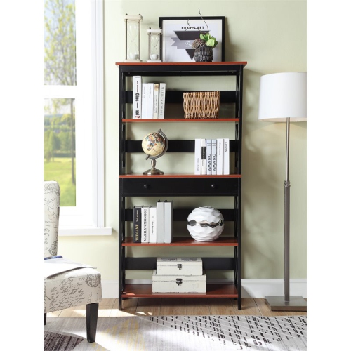 Convenience Concepts Oxford Five-Tier Bookcase in Cherry and Black Wood Finish